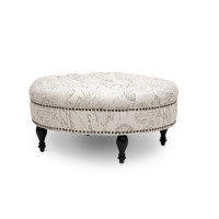 Baxton Studio 531-French-OTTO Palfrey Script Print Modern Tufted Ottoman in Beige